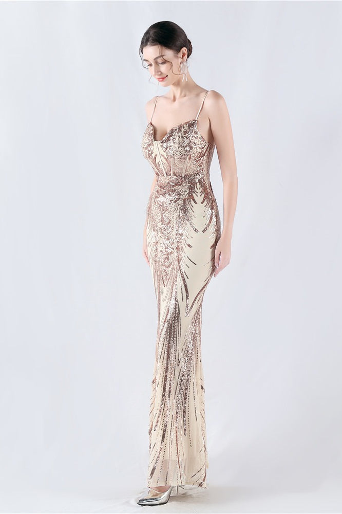 Boned Sequin Embroidered Formal Dress