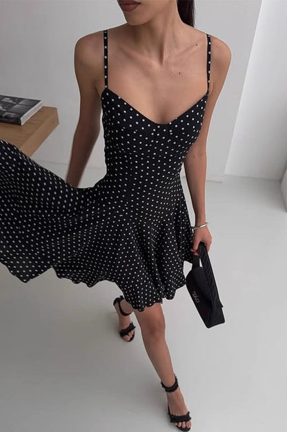 Black A-Line Cami Polka Dot Mini Dress