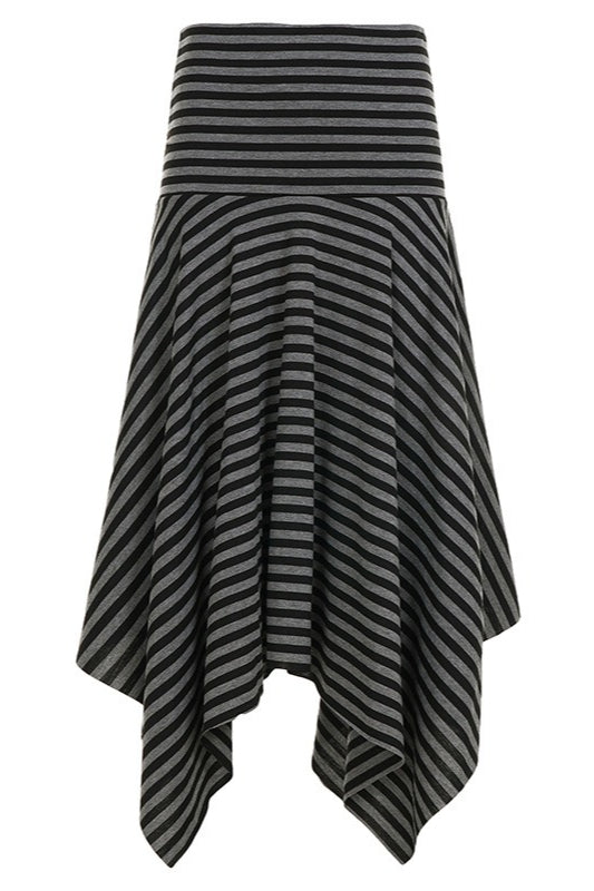 Gray Striped Ruched Asymmetric Maxi Skirt
