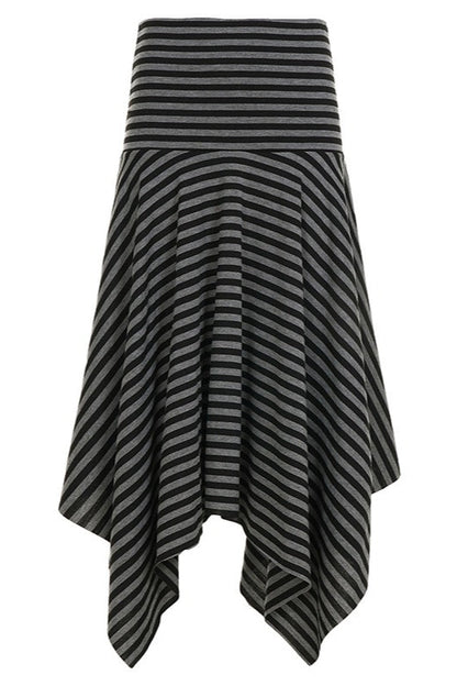Gray Striped Ruched Asymmetric Maxi Skirt