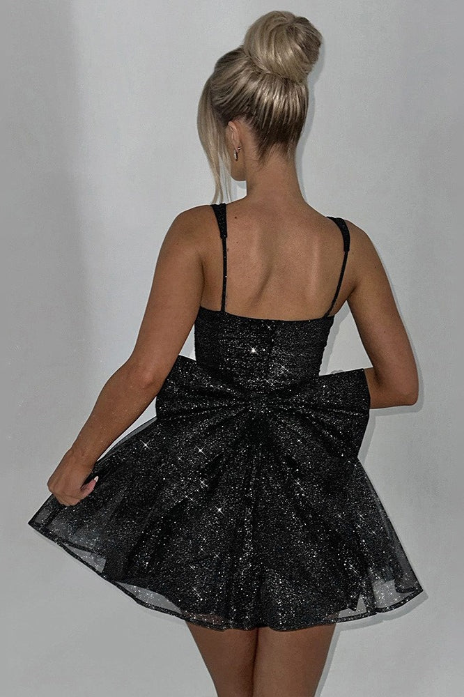 Satin Bow A-Line Mini Dress