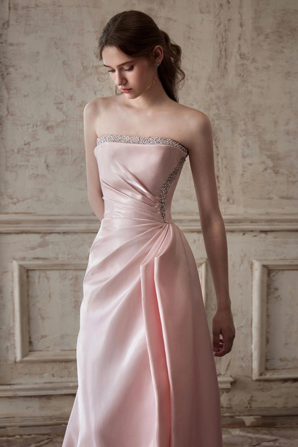 Pink Strapless Elegant Waist Slimming Prom Dress