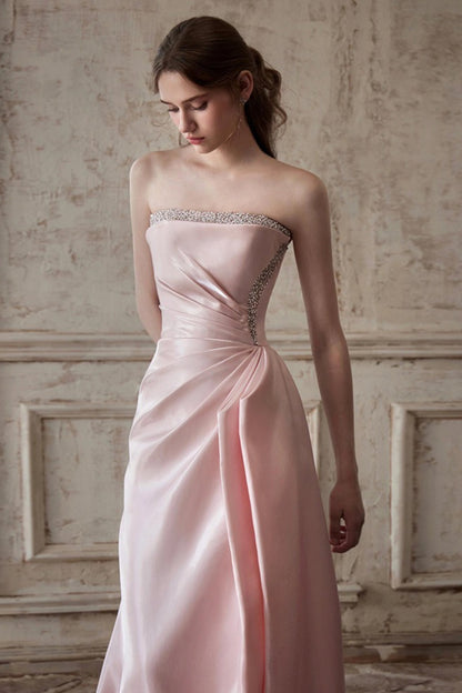 Pink Strapless Elegant Waist Slimming Prom Dress