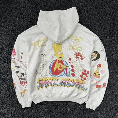 Graffiti Print Distressed Pullover Hoodie