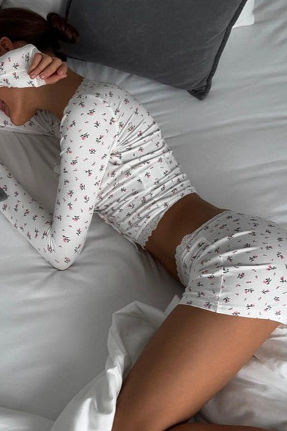 Floral Long Sleeve Cardigan Shorts Lounge Set