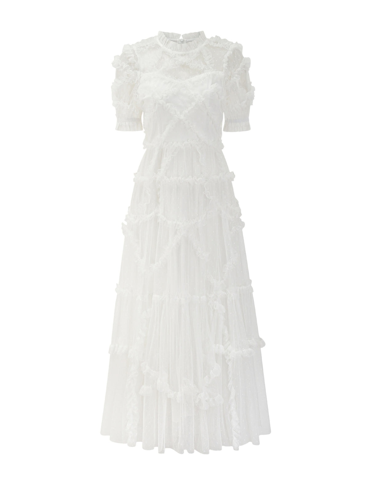 Ruffles Dress Illusion Neckline Ruffles Layered Tulle Maxi Dresses
