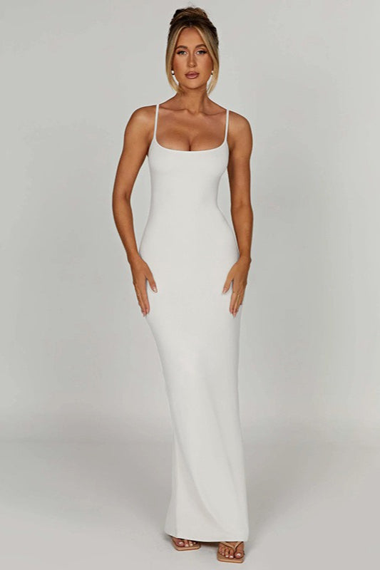 Scoop Neck Spaghetti Strap Jersey Bodycon Maxi Dress