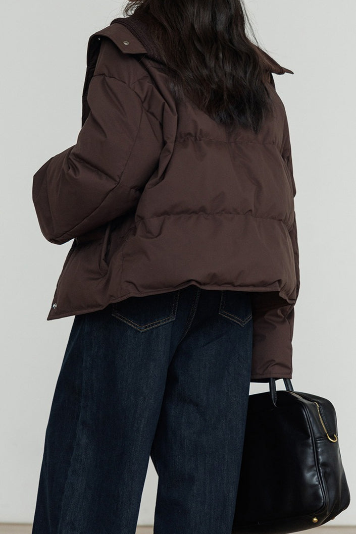 Knit Collar White Duck Down Puffer Jacket