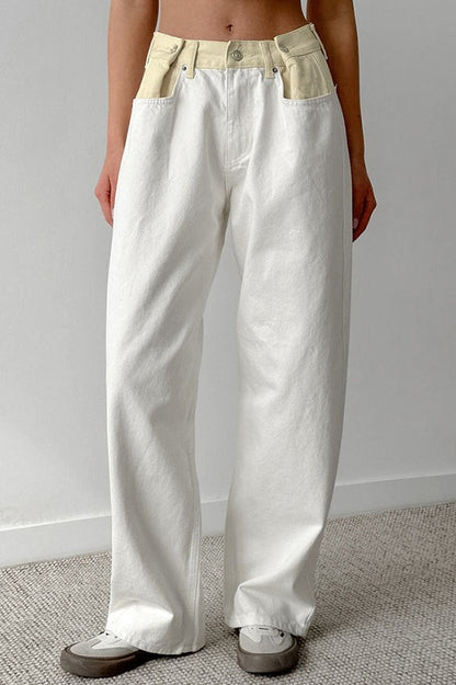 Colorblock Loose Straight Jeans
