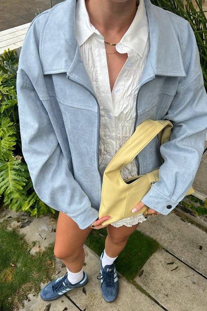 Casual Blue Suede Jacket