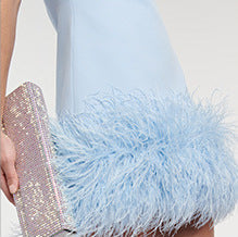 Strapless Tube Ostrich Feather Trim Bodycon Cocktail Mini Dress