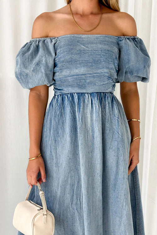 Strapless Denim Corset Button Front Midi Dress