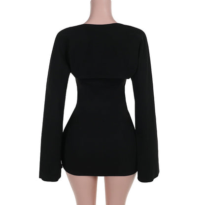 Strapless Tube Bolero Long Flare Sleeve Mini Dress Set