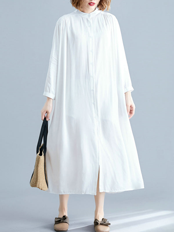 Collared Button Front Tropical Print Shirt Midi Dress