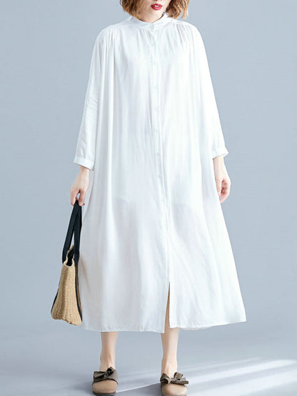 Collared Button Front Tropical Print Shirt Midi Dress
