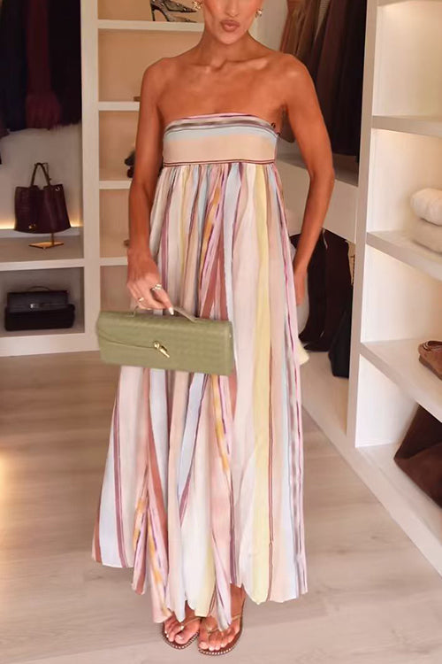 Strapless Tube Striped Swing Maxi Dress