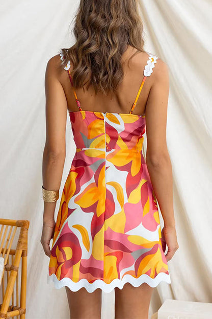 Sleeveless Ric Rac Trim Printed Mini Dress
