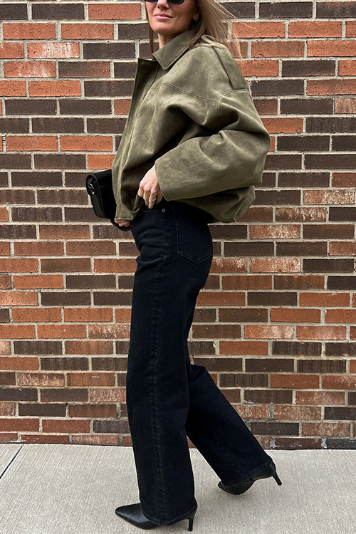 Lapel Zip Up Trendy Bomber Jacket