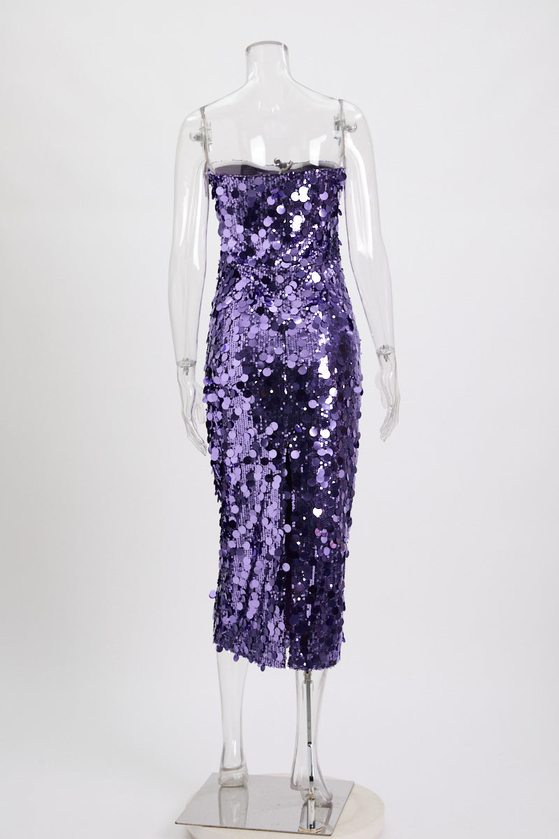 Strapless Paillette Sequin Bodycon Midi Dress