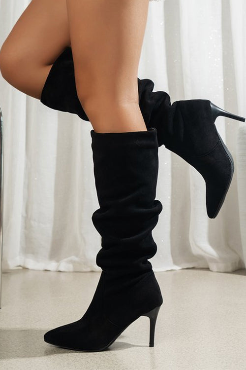 Faux Suede Pointed Toe Stiletto Heel High Boots