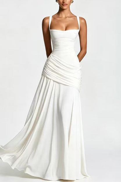 Sleeveless Back Criss Cross Solid Flowy Maxi Dress