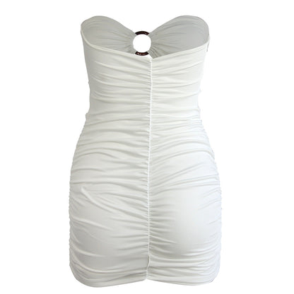 Strapless O Ring Ruched Side Gather Mini Dress