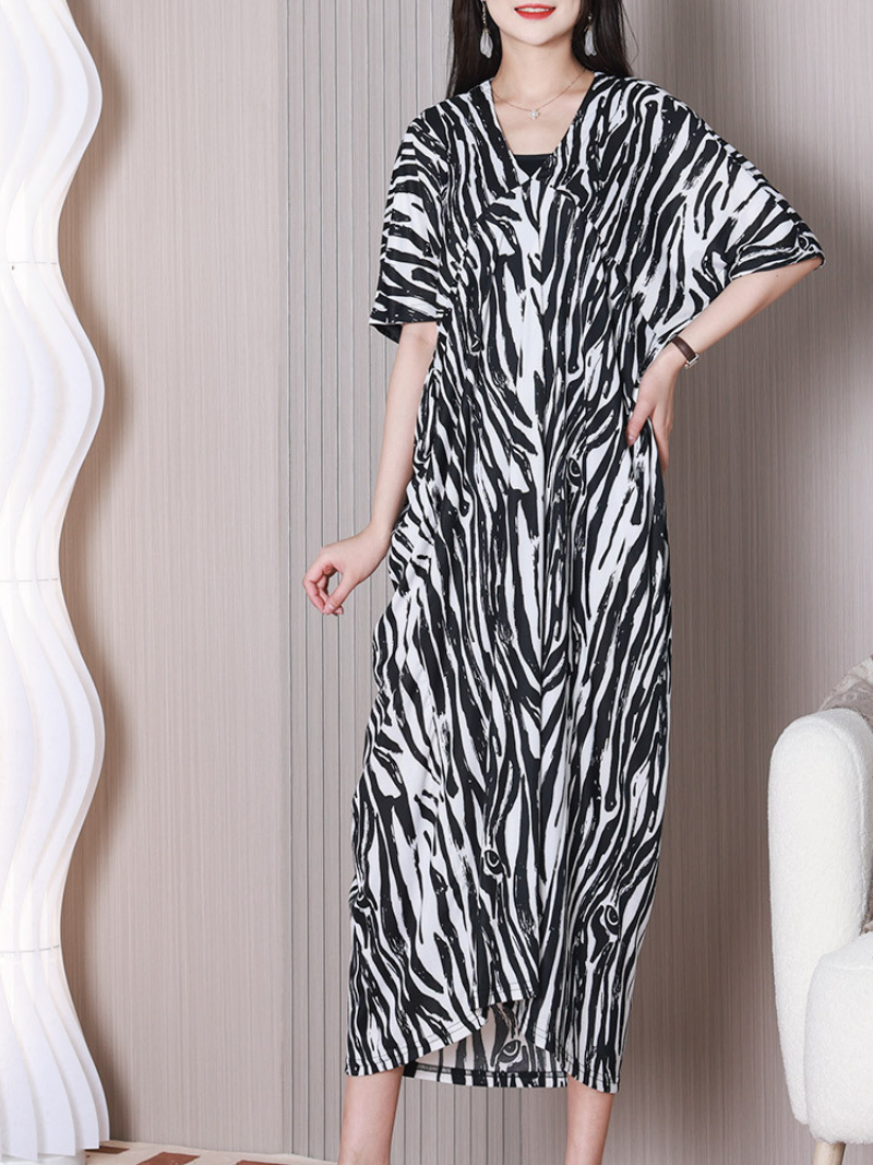 Round Neck Loose Shift Midi Dress