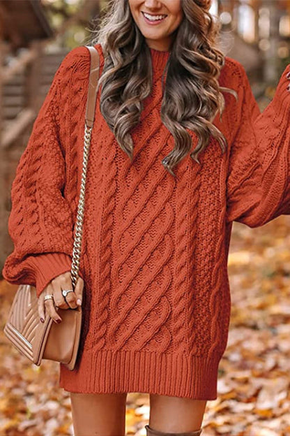 Long Sleeves Cable Knit Mini Sweater Dress