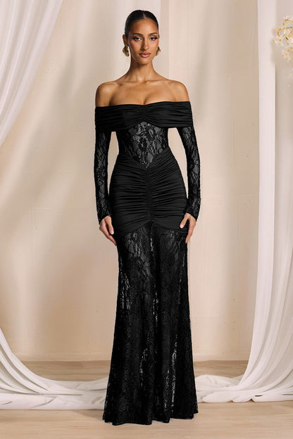 Black Lace Slim Maxi Elegant Party Dress
