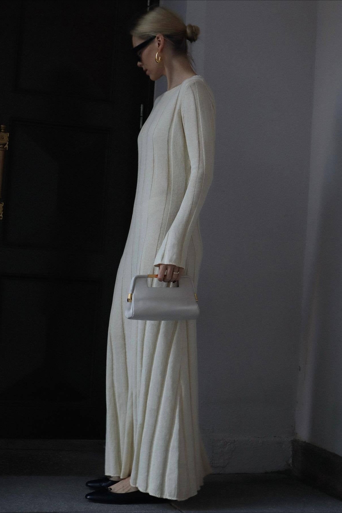 Rib Knit Long Sleeve Flare Hem Maxi Sweater Dress