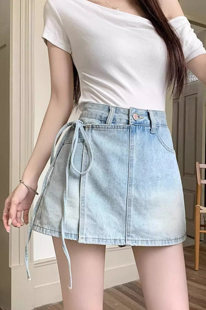 High Waist Denim Skort A Line Bodycon Mini Skirt