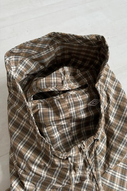 Vintage Plaid Half-Placket Masked Hoodie
