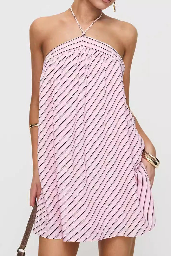Striped Halter Backless Chic Mini Dress