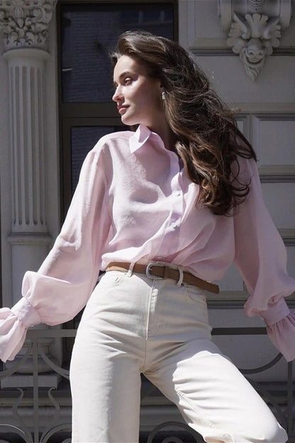 Tencel Button Up Long Sleeve Blouse