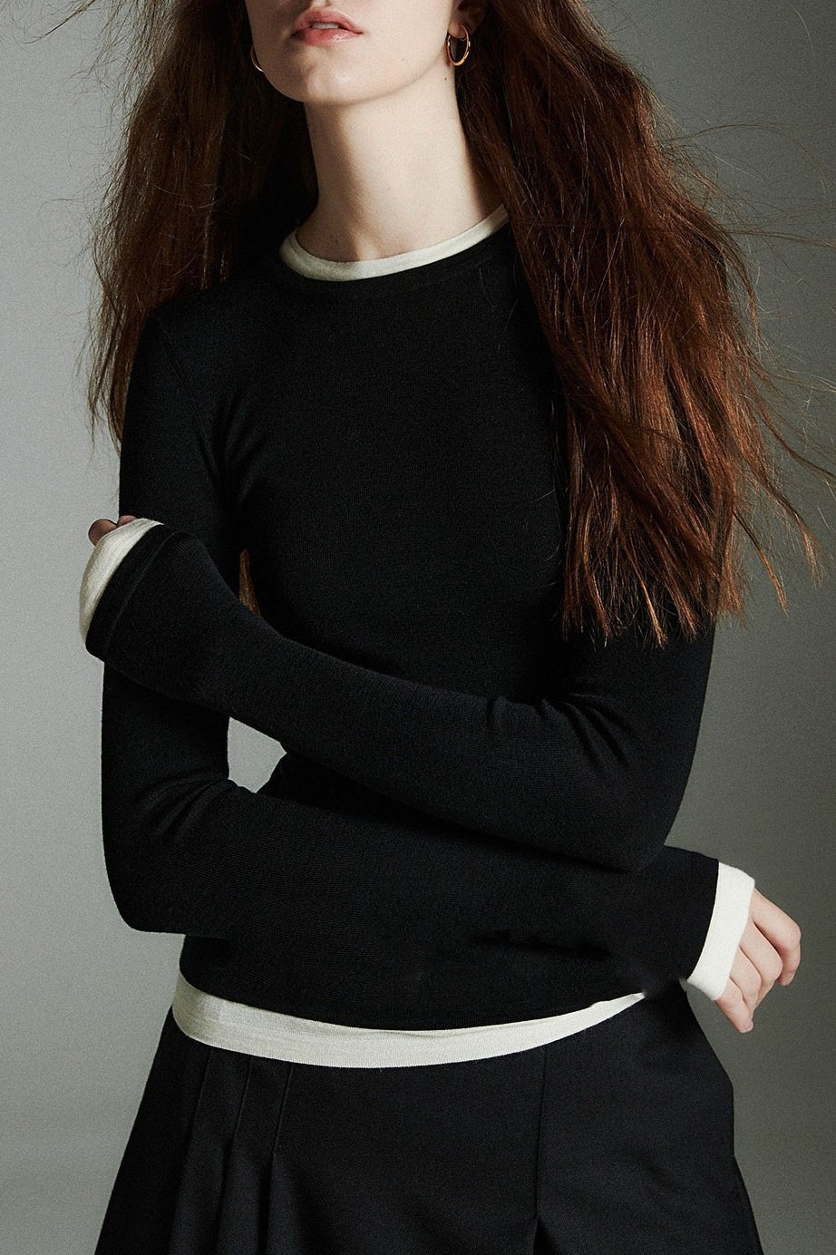 Color Block Multi Collar Knit Top