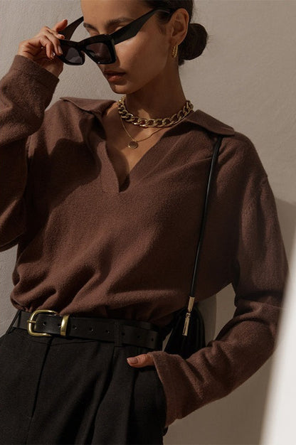 French-Style Lapel Knit Sweater