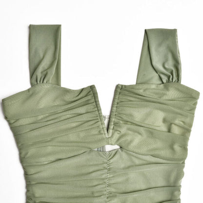 V Neck Ruched Tiered Flounce Mermaid Maxi Dress