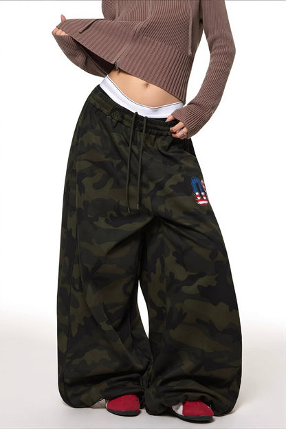Number Print Camo Wide Leg Pants