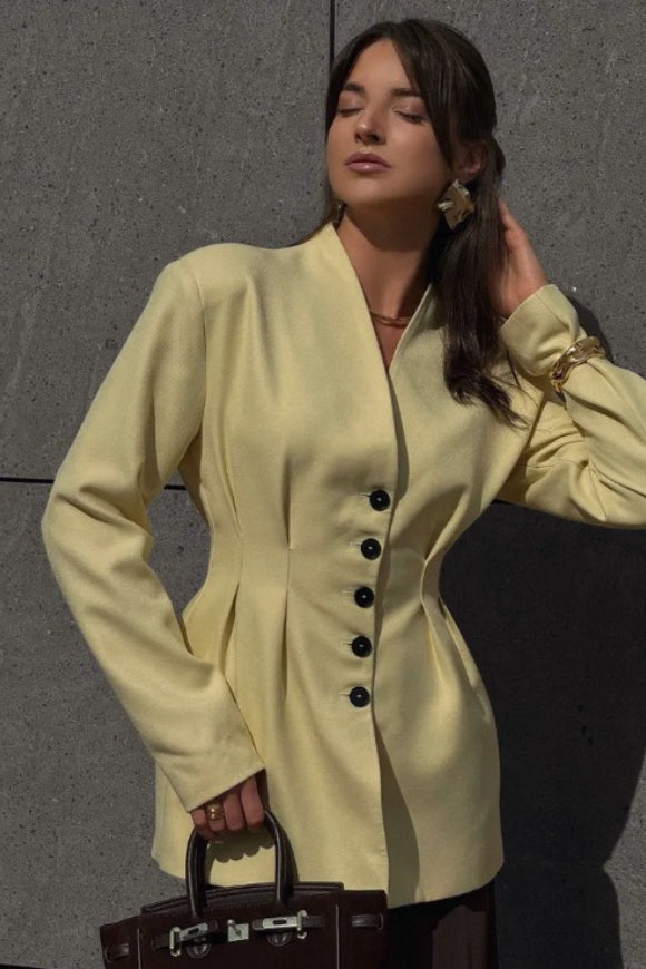 Single-Breasted V-Neck Waist Defined Blazer
