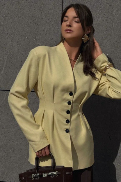Single-Breasted V-Neck Waist Defined Blazer
