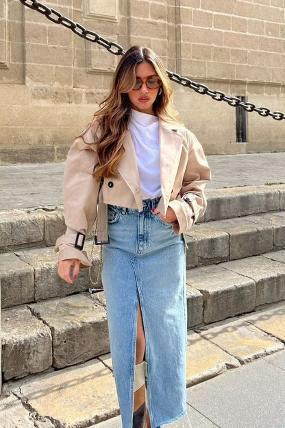 Belted Cropped Trench Jacket