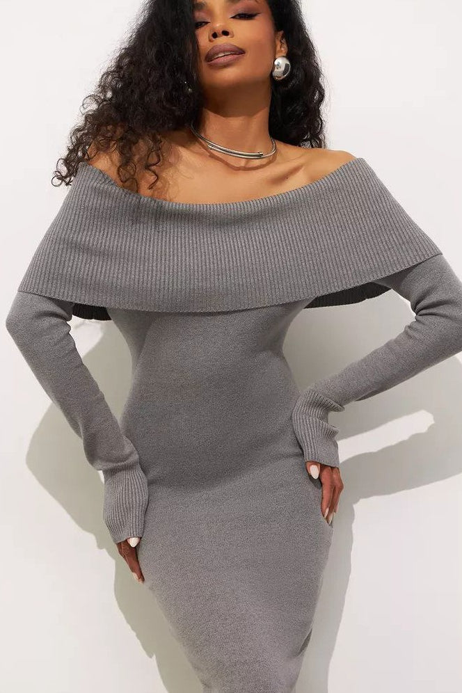 Knit Off Shoulder Sweater Dress