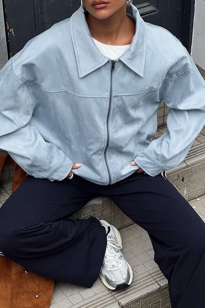 Casual Blue Suede Jacket