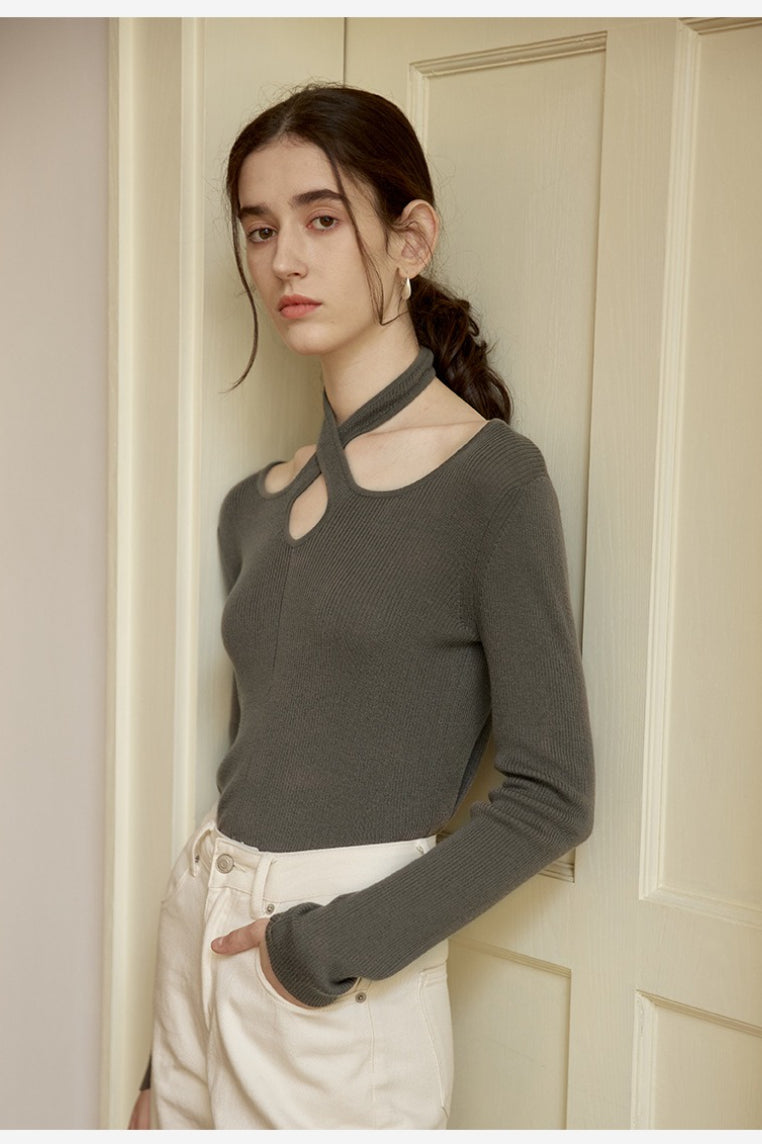 Halter Neck Openwork Wool Knit Top