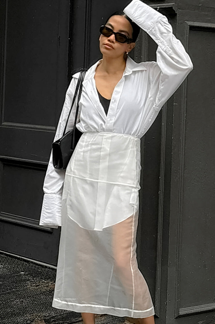 White High-Waist Split Maxi Skirt