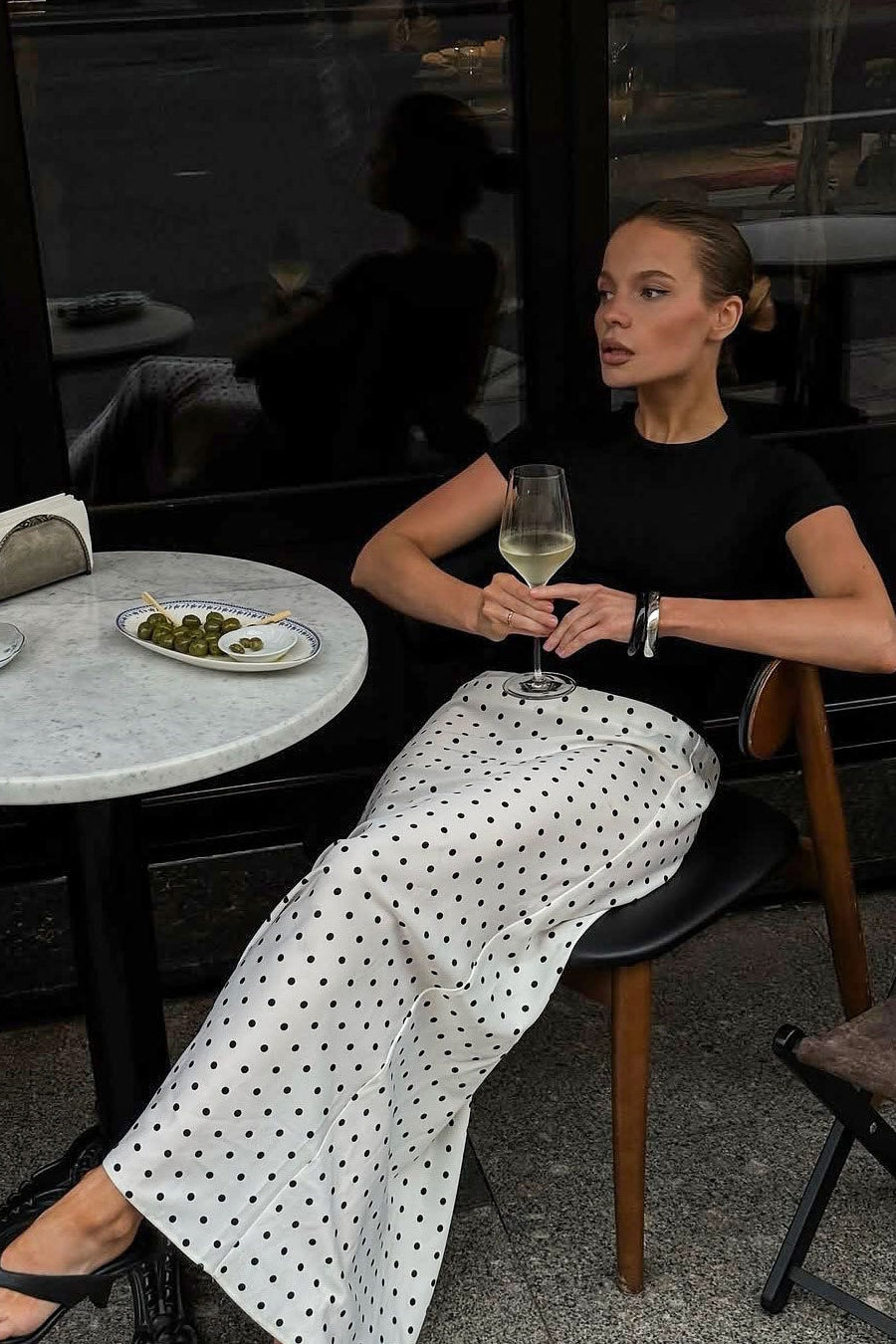 Polka-Dot Lace-Trim Maxi Skirt