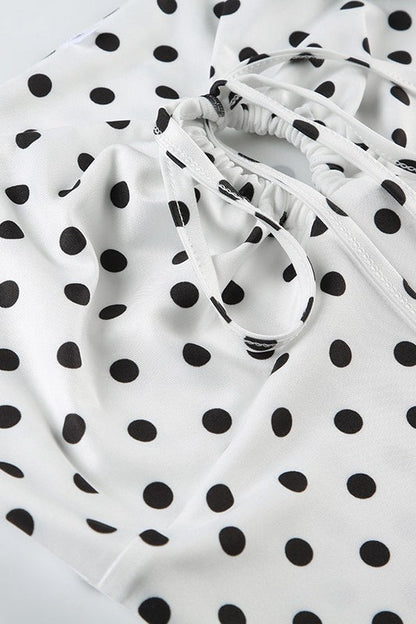 Polka Dot Contrast V Neck Sleeveless Crop Top