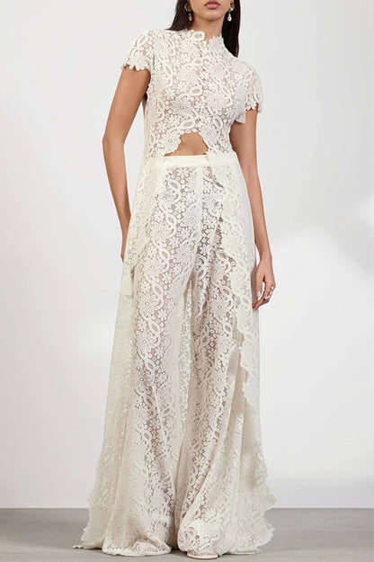 Lace Long Cape Cutout Pants Set
