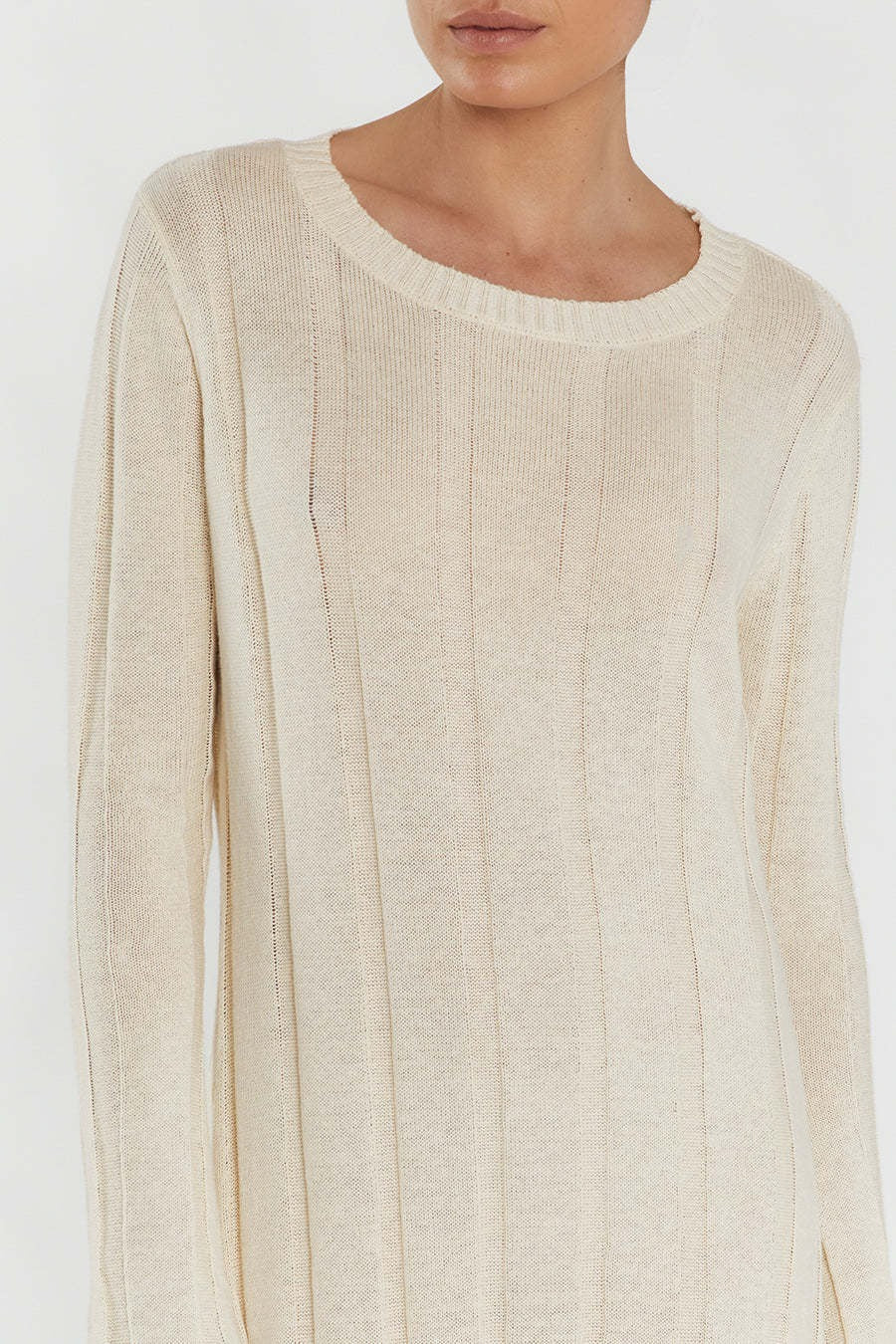 Rib Knit Long Sleeve Flare Hem Maxi Sweater Dress