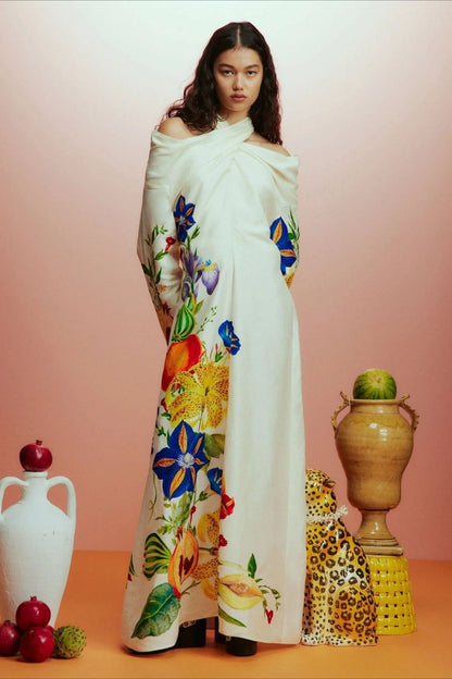 Elegant Floral Print Off Shoulder Maxi Dress